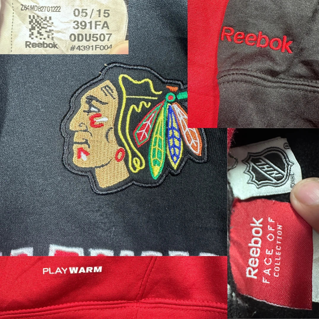 Reebok® Black Red Blackhawks Full Zip Hoodie-M