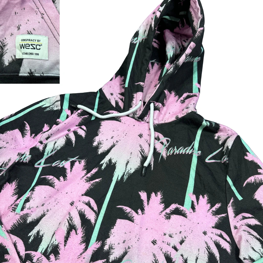 WeSC® Black Pink Palm Tree All Over Print Pullover Hoodie-L