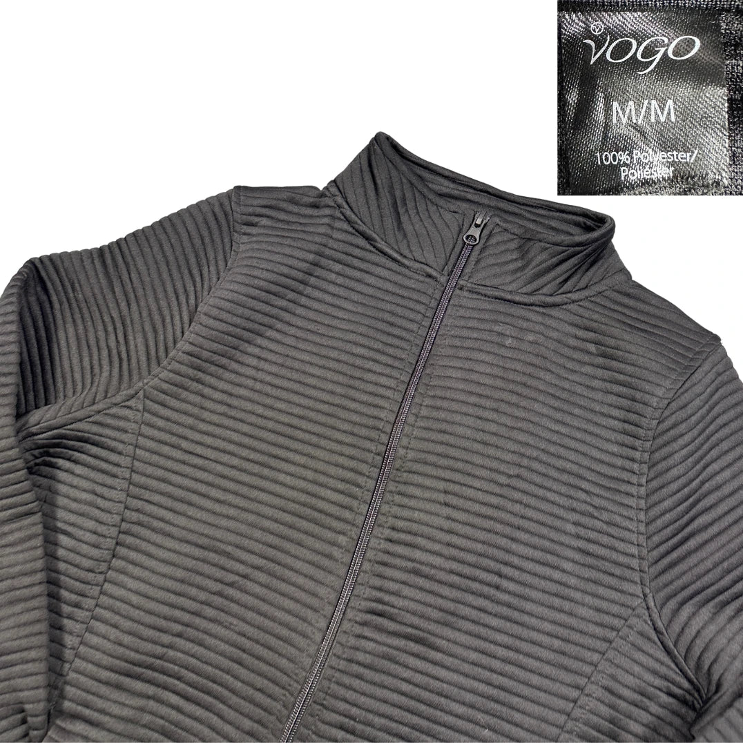 Vogo® Charcoal Ribbed Zip Jacket-M