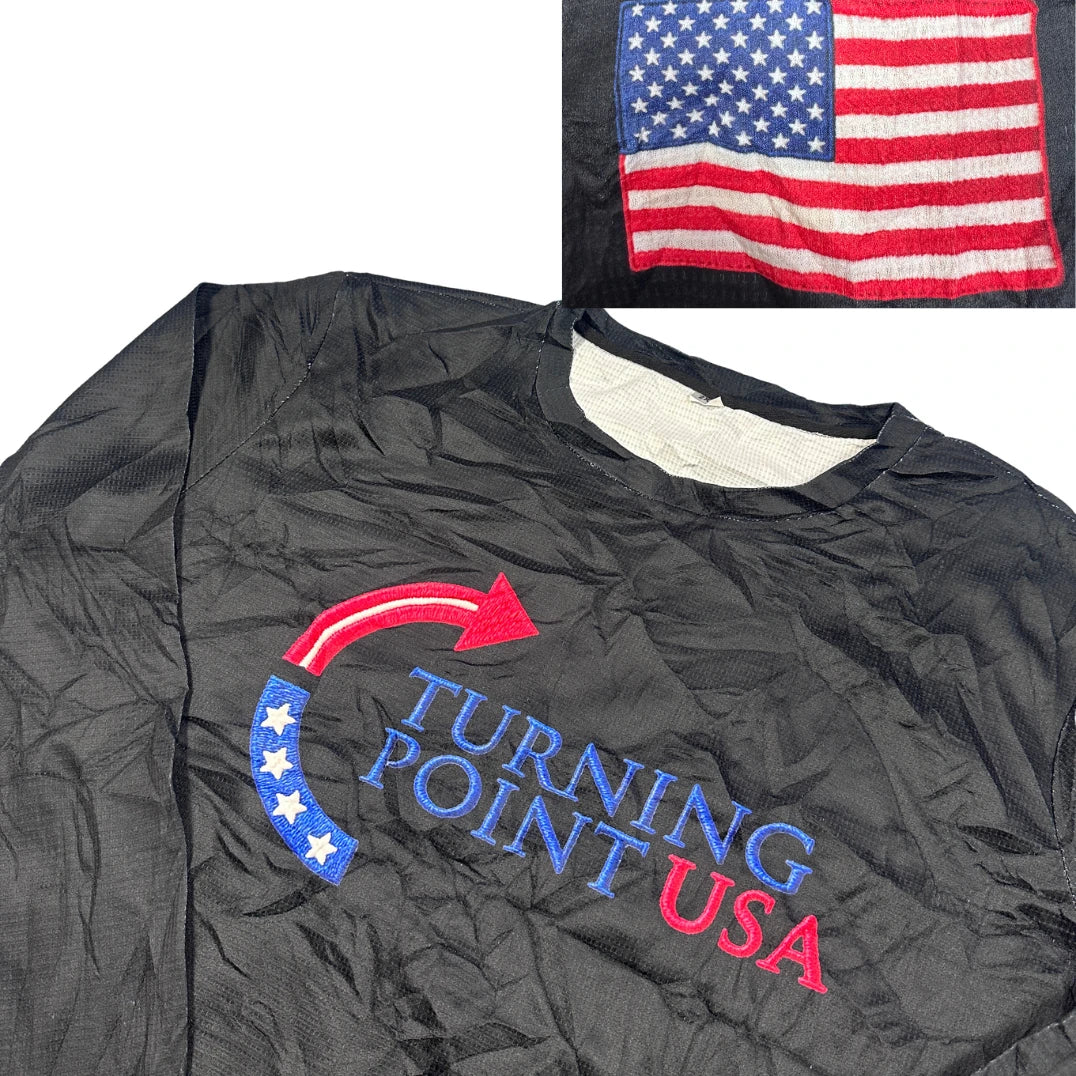 Unbranded Black Long Sleeve Performance Top Embroidered Flag Patch-XL