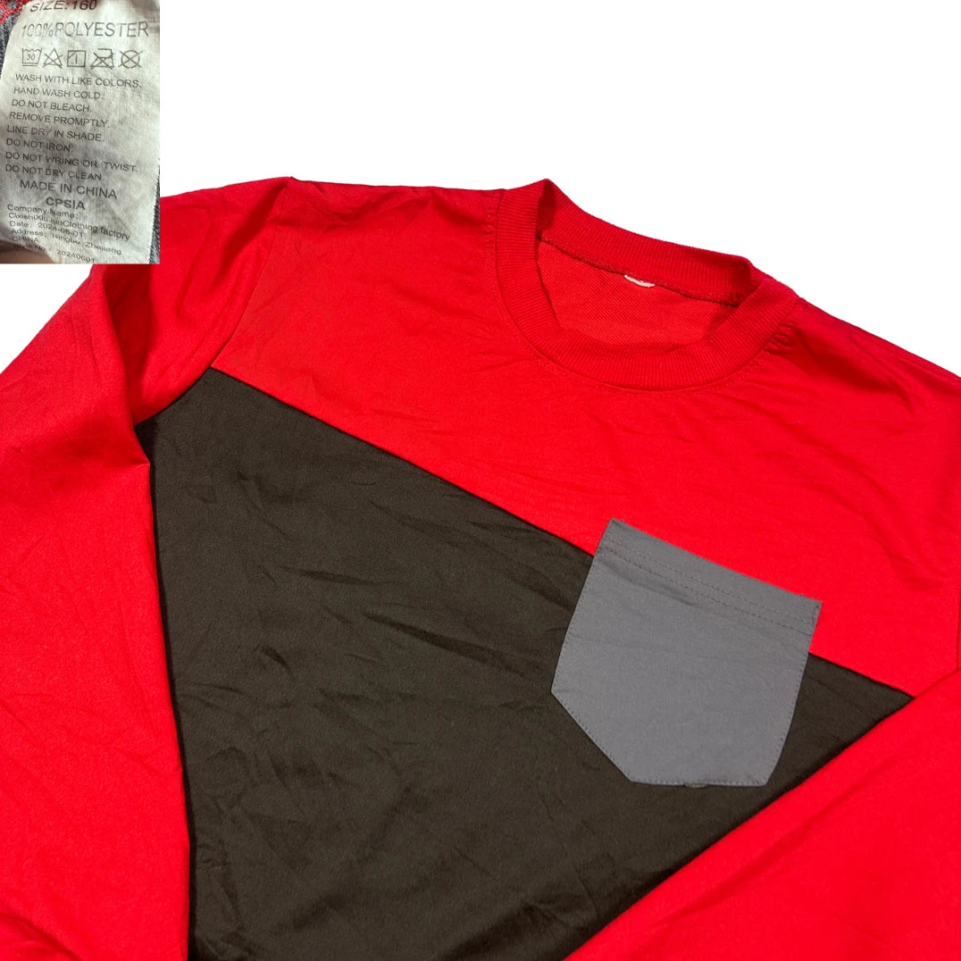 Unbranded Red Black Grey Colorblock Sweatshirt Chest Pocket-160