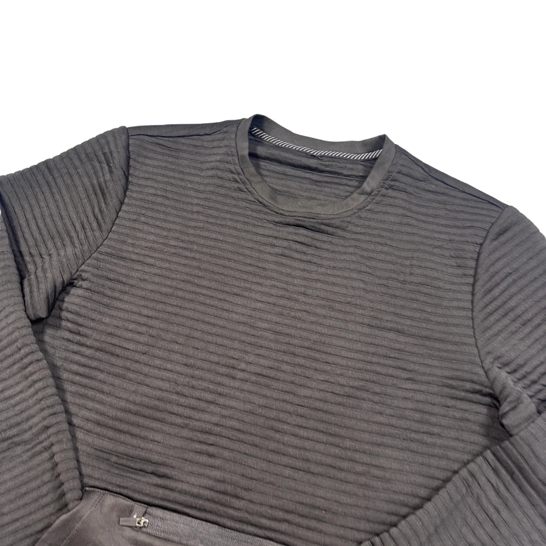 Unbranded Black Ribbed Quilted Sweatshirt Zip Kangaroo Pocket-M