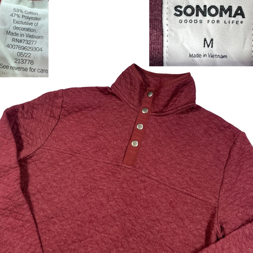 Sonoma® Burgundy Quilted Snap Placket Pullover Sweatshirt-M