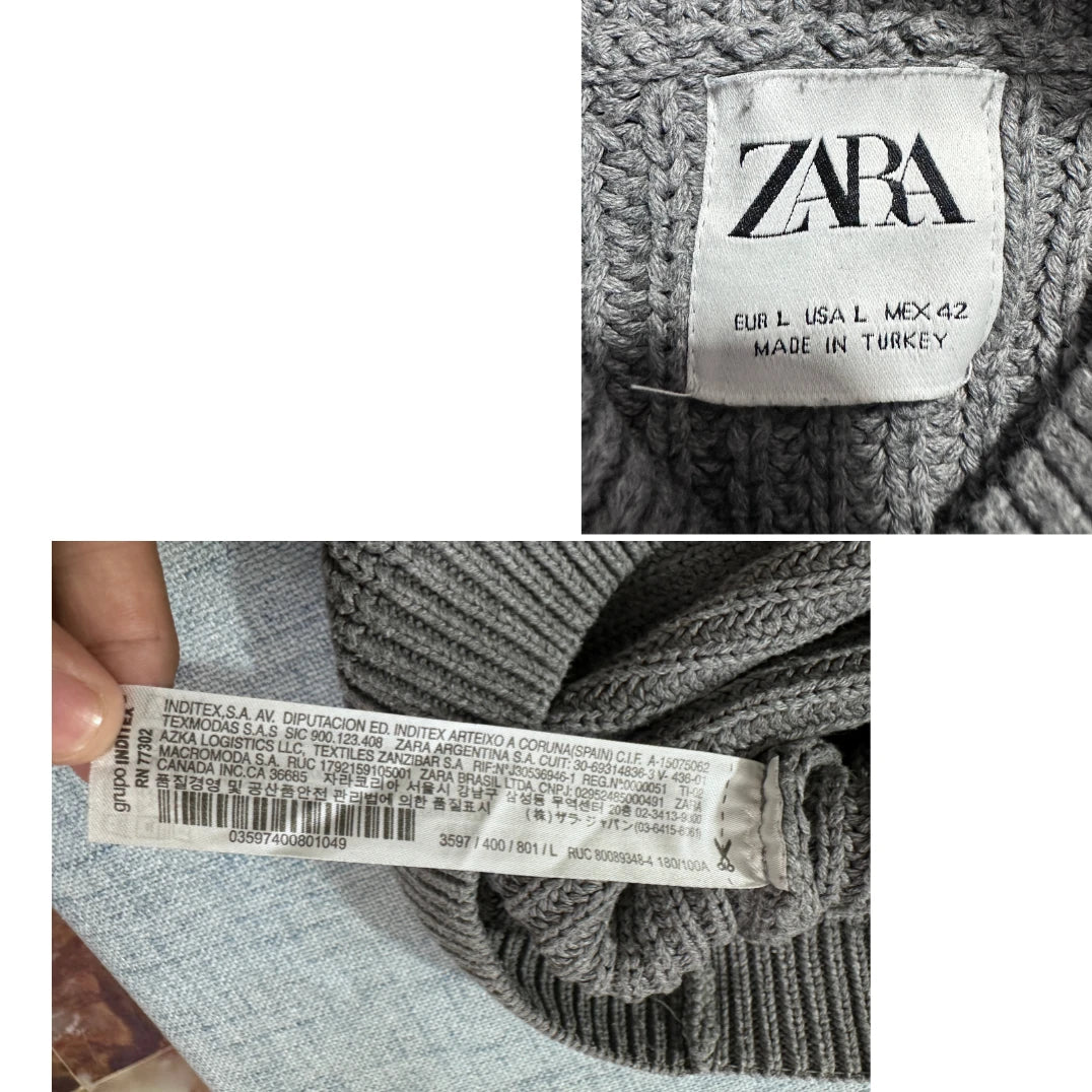 Zara® Grey Ribbed Turtleneck Sweater-L