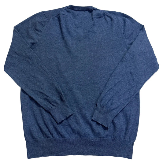 M&S® Blue Fine Cotton V-Neck Sweater-L