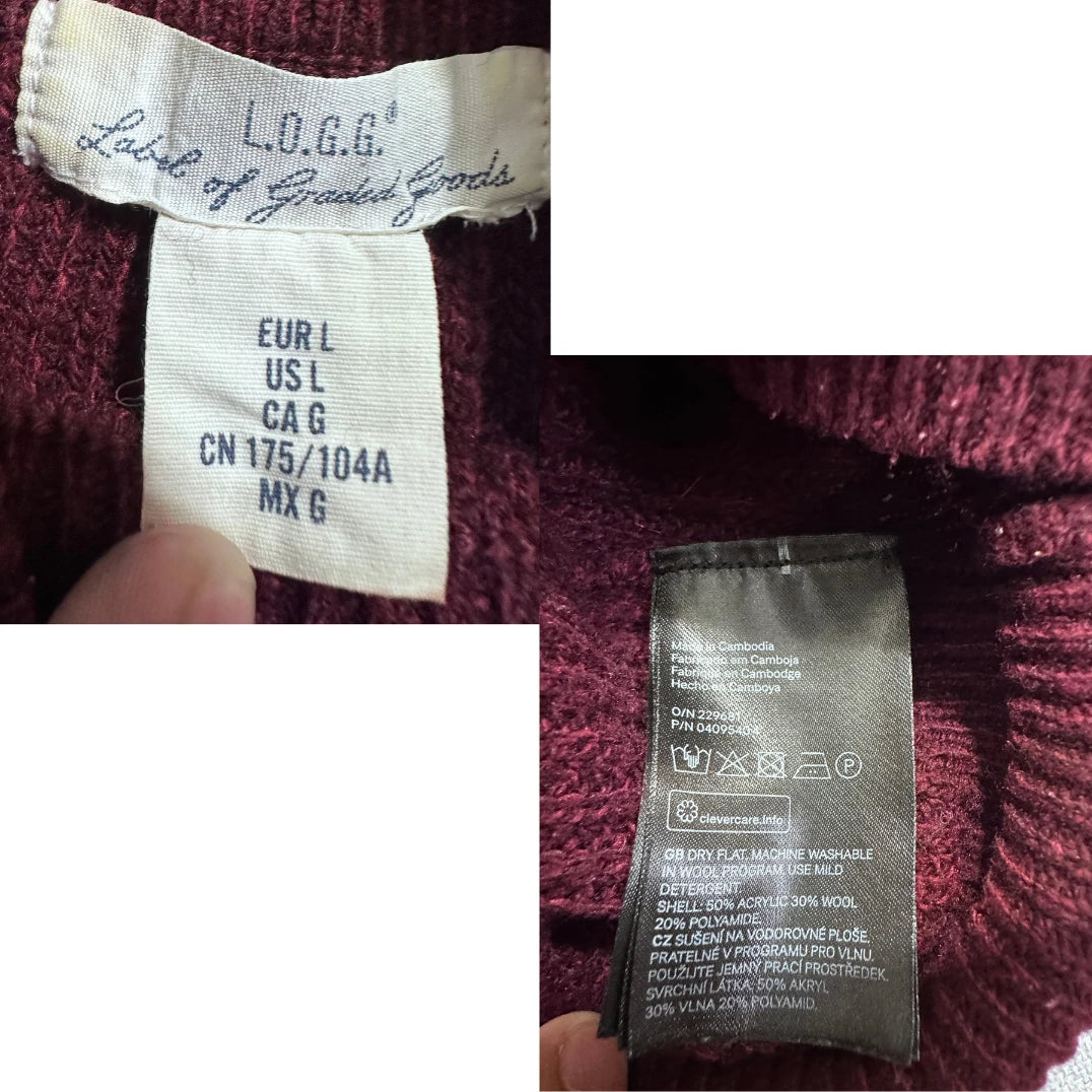 L.O.G.G.® Burgundy Ribbed Mock Neck Sweater-L