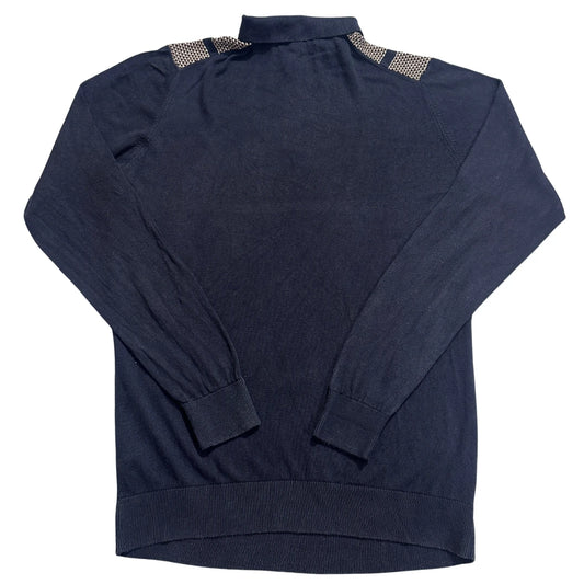 M&S Autograph® Navy Stripe Zip Neck Knit Polo-M