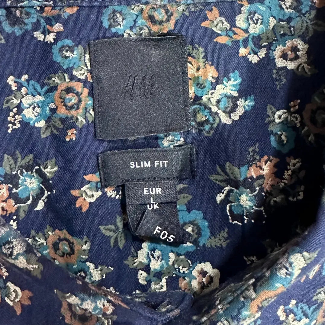 ๐ธ H&M Slim Fit Men's Floral Short Sleeve Shirt โ Navy