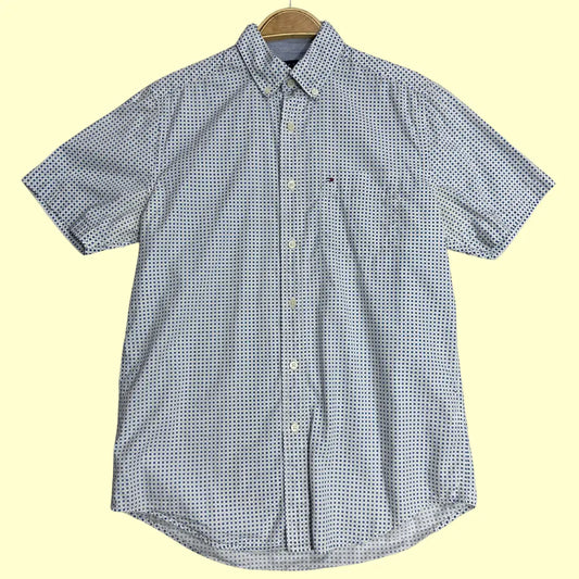 ๐ท Tommy Hilfiger Classic Fit Short Sleeve Printed Shirt โ White/Blue