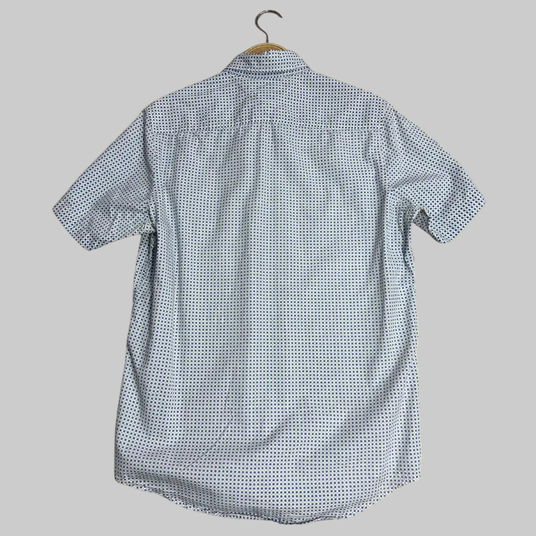 🔷 Tommy Hilfiger Classic Fit Short Sleeve Printed Shirt – White/Blue|CHEST 22