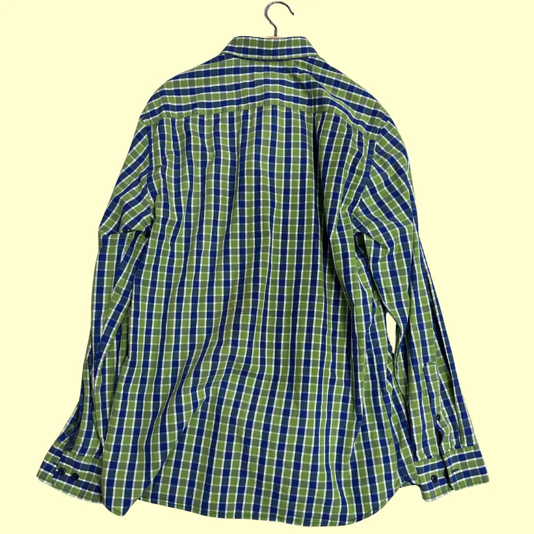 π© Morley Tailored Fit Checkered Long Sleeve Shirt β Green & Blue