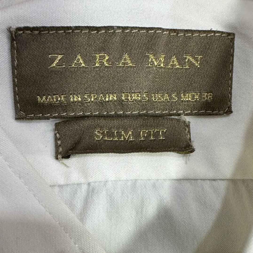 Zara Man Slim Fit White Mandarin Collar Shirt (Made in Spain)