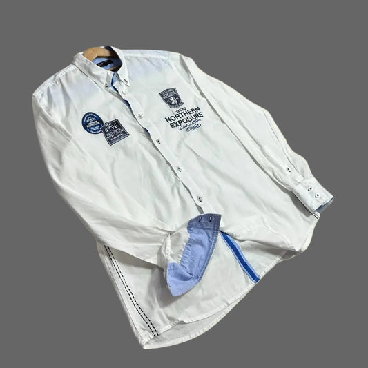 🧥 SMOG Men’s Embroidered White Shirt – Regular Fit – Size L|CHEST 23