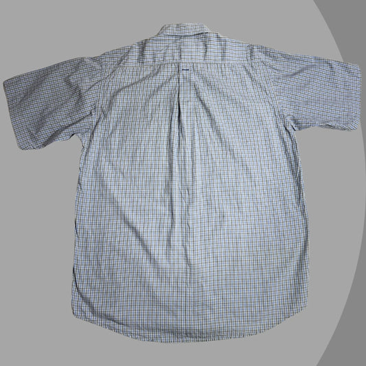 Smart casual short sleeve checkered shirt with a soft blue and beige tone|CHEST 25