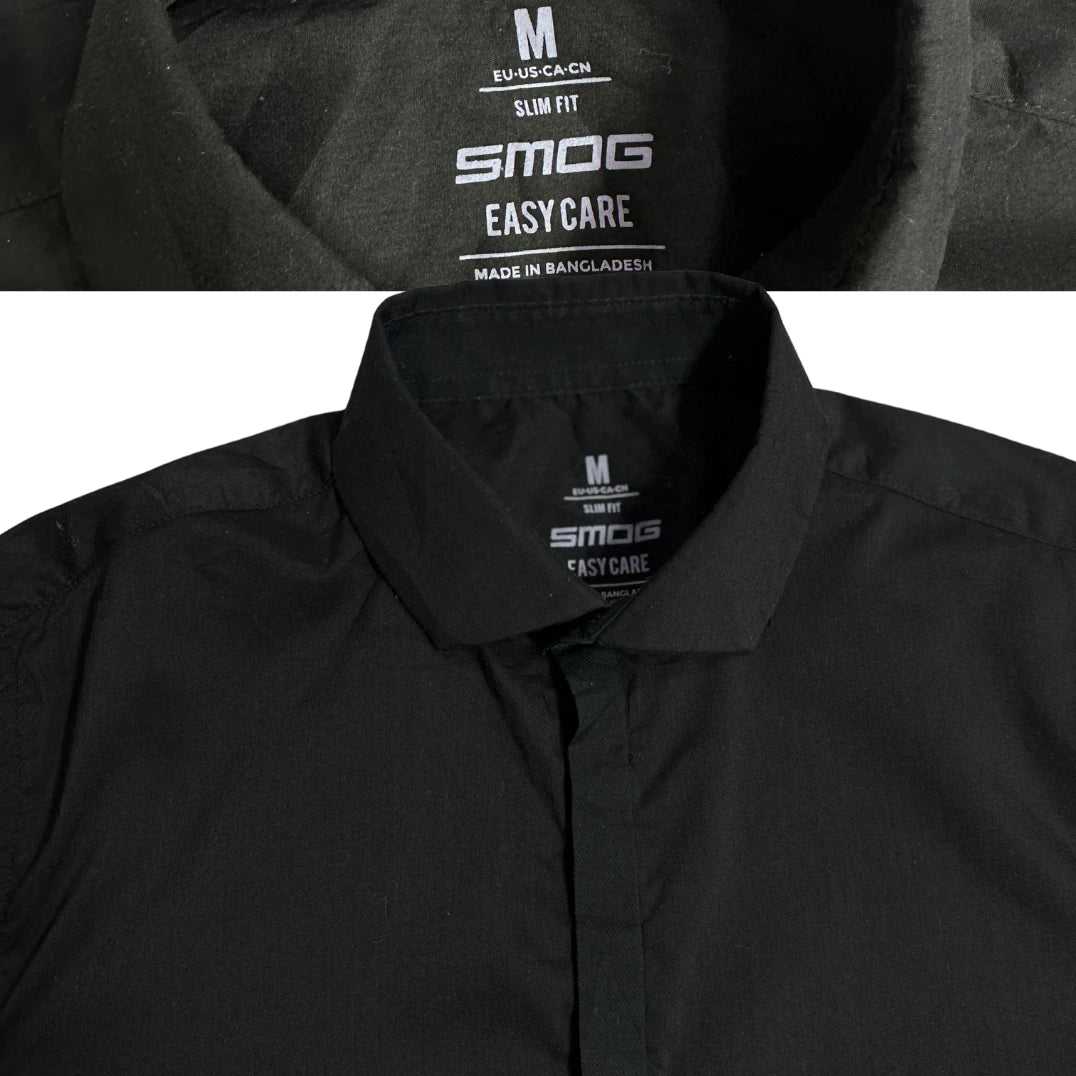 SMOG Men’s Slim Fit Solid Black Button Down Shirt 🖤👔|CHEST20.5