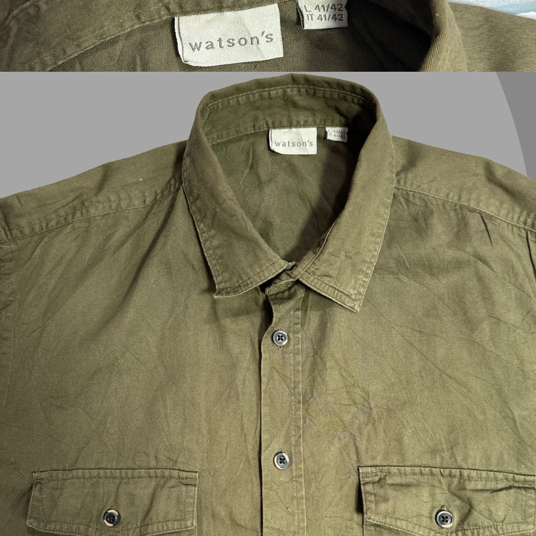 Watson’s Men’s Olive Green Utility Button-Down Shirt |CHEST 23