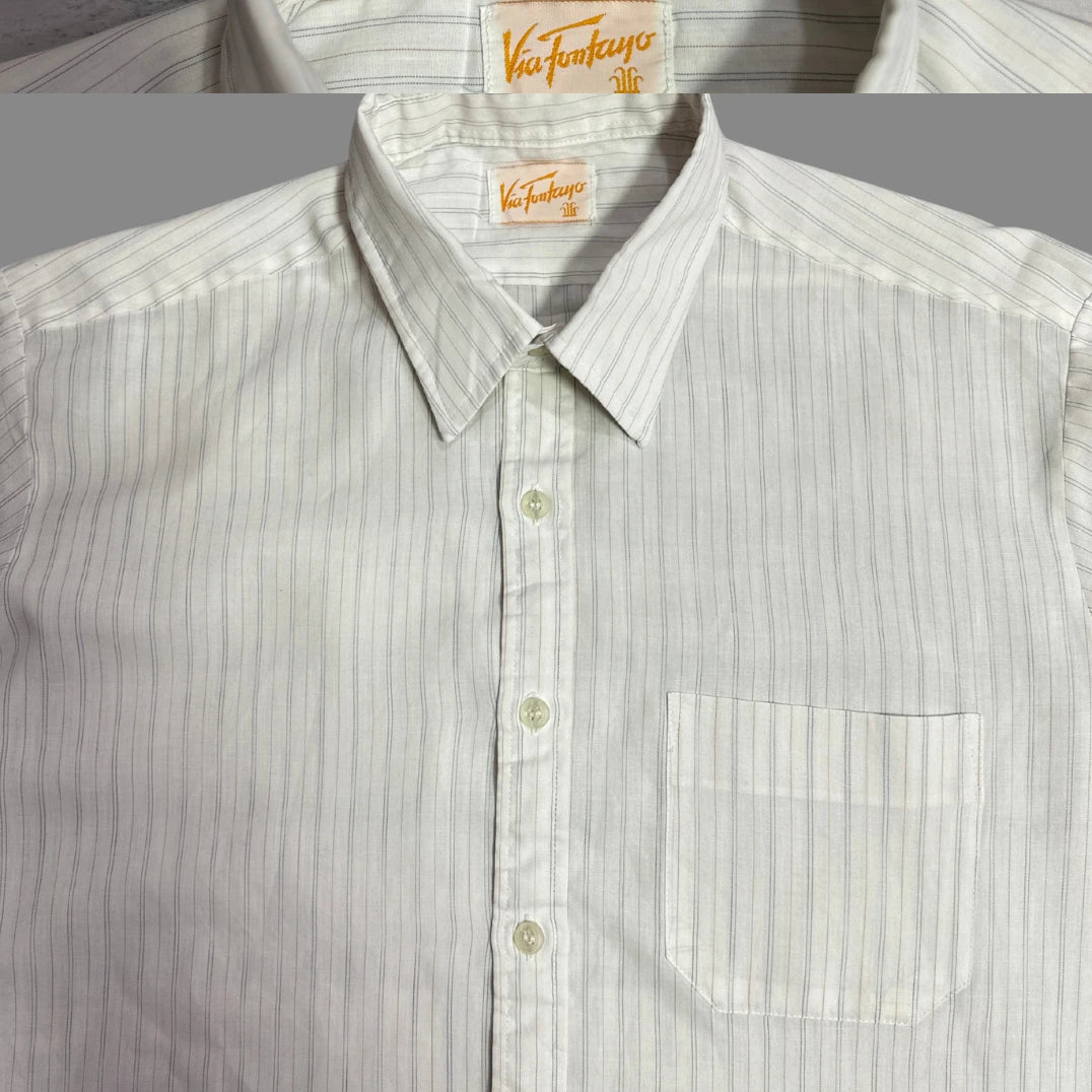 Via Funtayo Men’s White Pinstripe Button-Down Shirt|CHEST 22