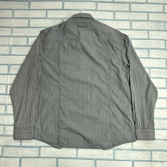 s.Oliver Men’s Grey Pinstripe Casual Button-Down Shirt|CHEST 23