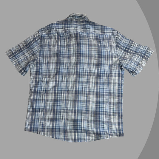 Bexleys Man Blue & White Checked Short Sleeve Button-Down Shirt 👕💙|CHEST 24