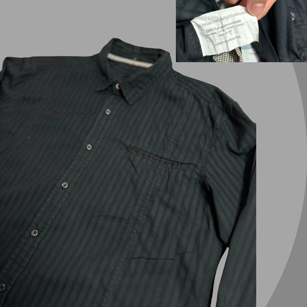 Premium Black Striped Casual Button-Down Shirt 🖤|CHEST 23(XL)