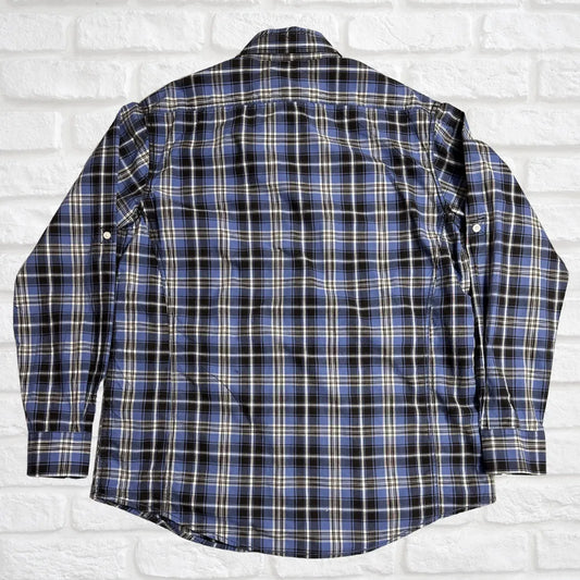 Authentic® Classic Blue & Black Checkered Casual Button-Down Shirt |CHEST 23(XL)