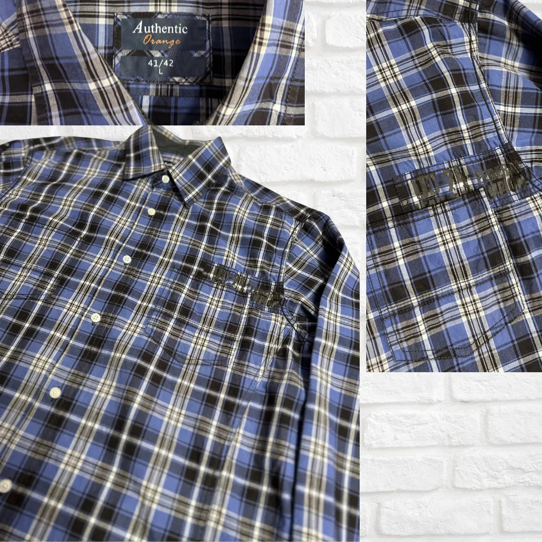 Authentic® Classic Blue & Black Checkered Casual Button-Down Shirt |CHEST 23(XL)