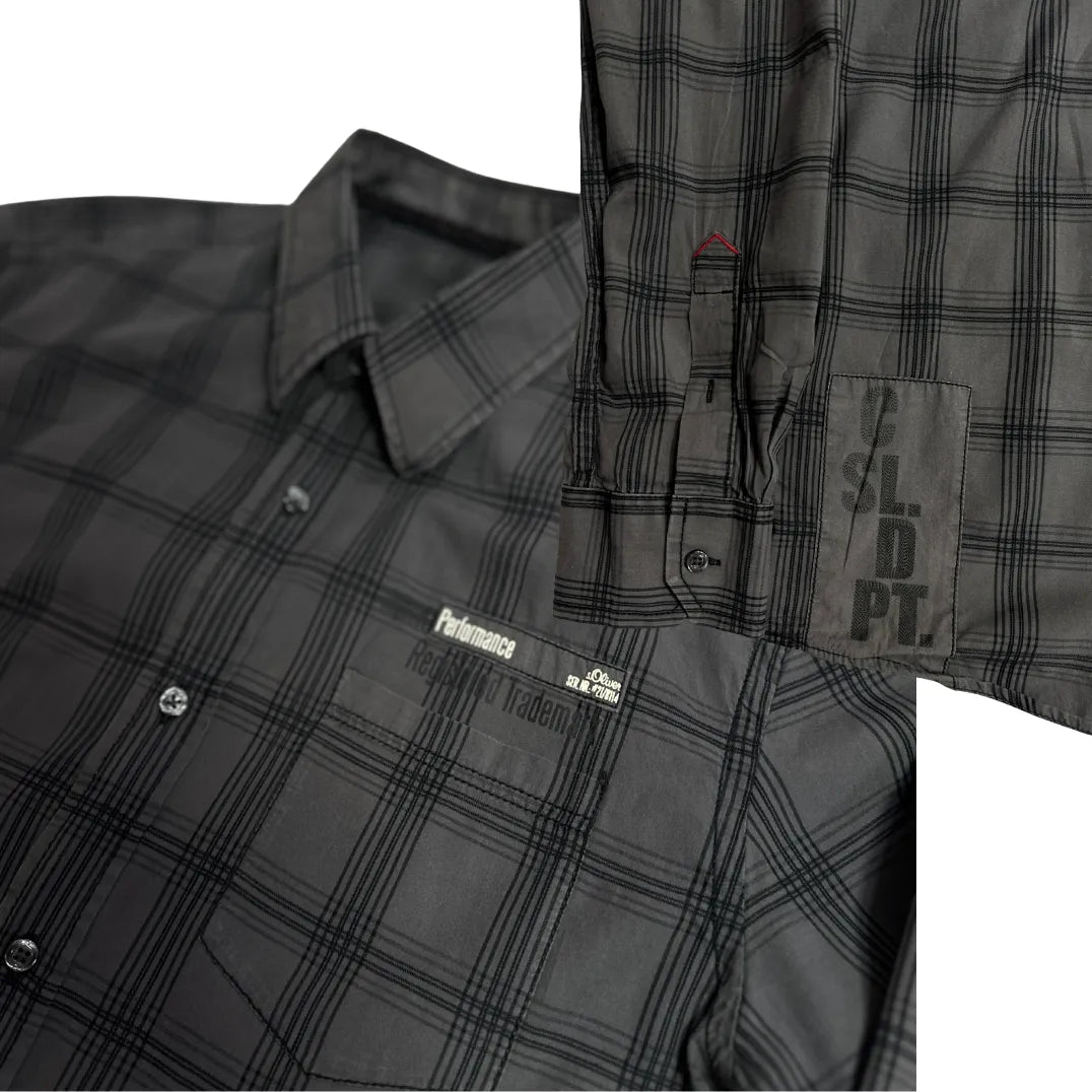 S.OLIVER Dark Grey Check Performance Casual Button-Down Shirt 🖤|CHEST 21 (LARGE)