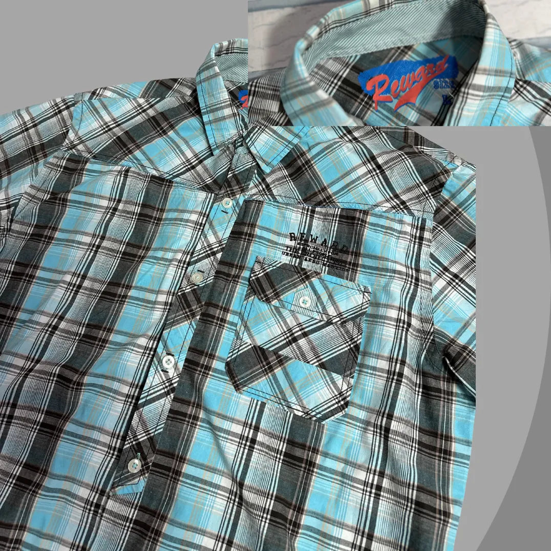 Reward Blue Plaid Short Sleeve Casual Button-Down Shirt 💙|CHEST 23 (XL)