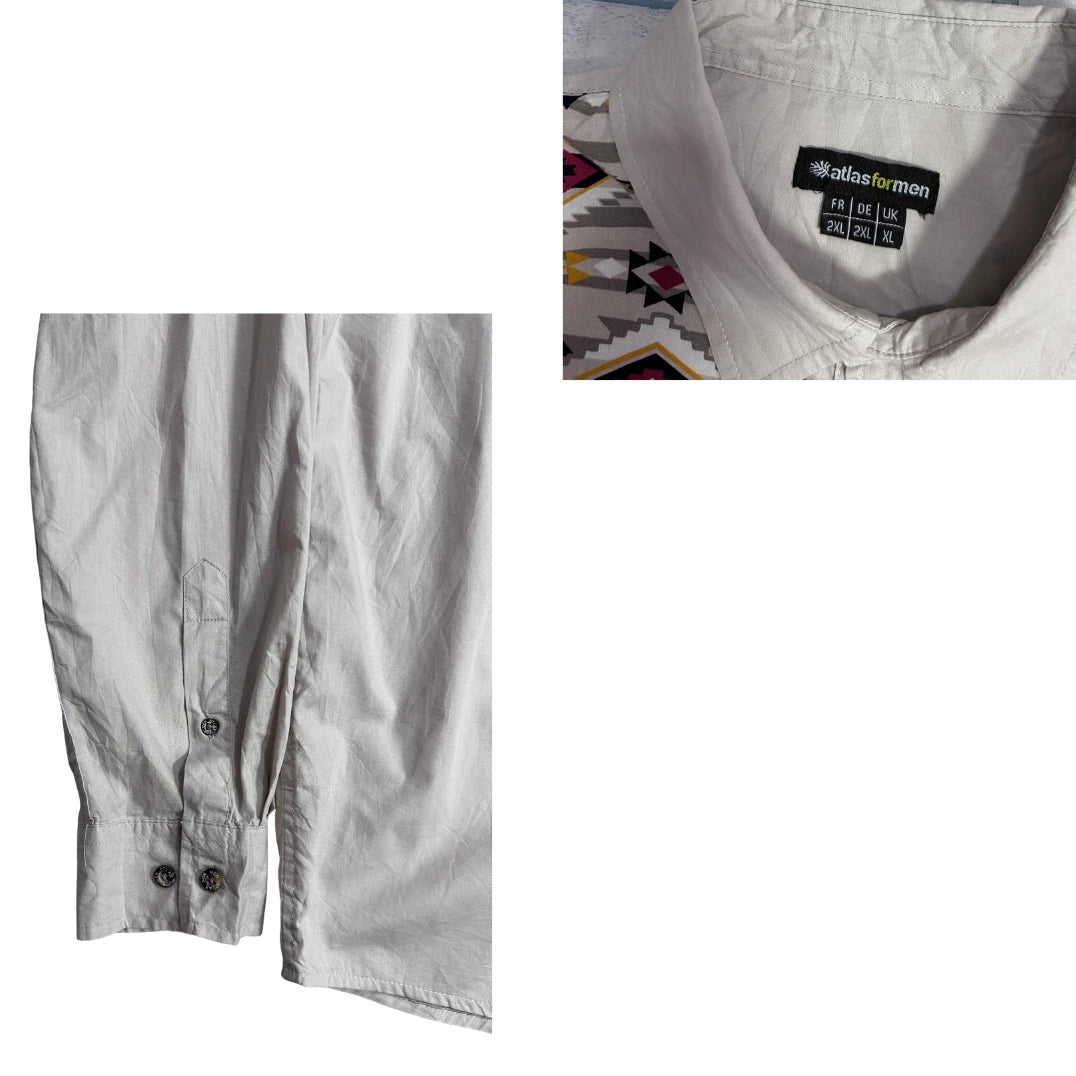 Beige Aztec Panel Casual Shirt 🤍(2XL)
