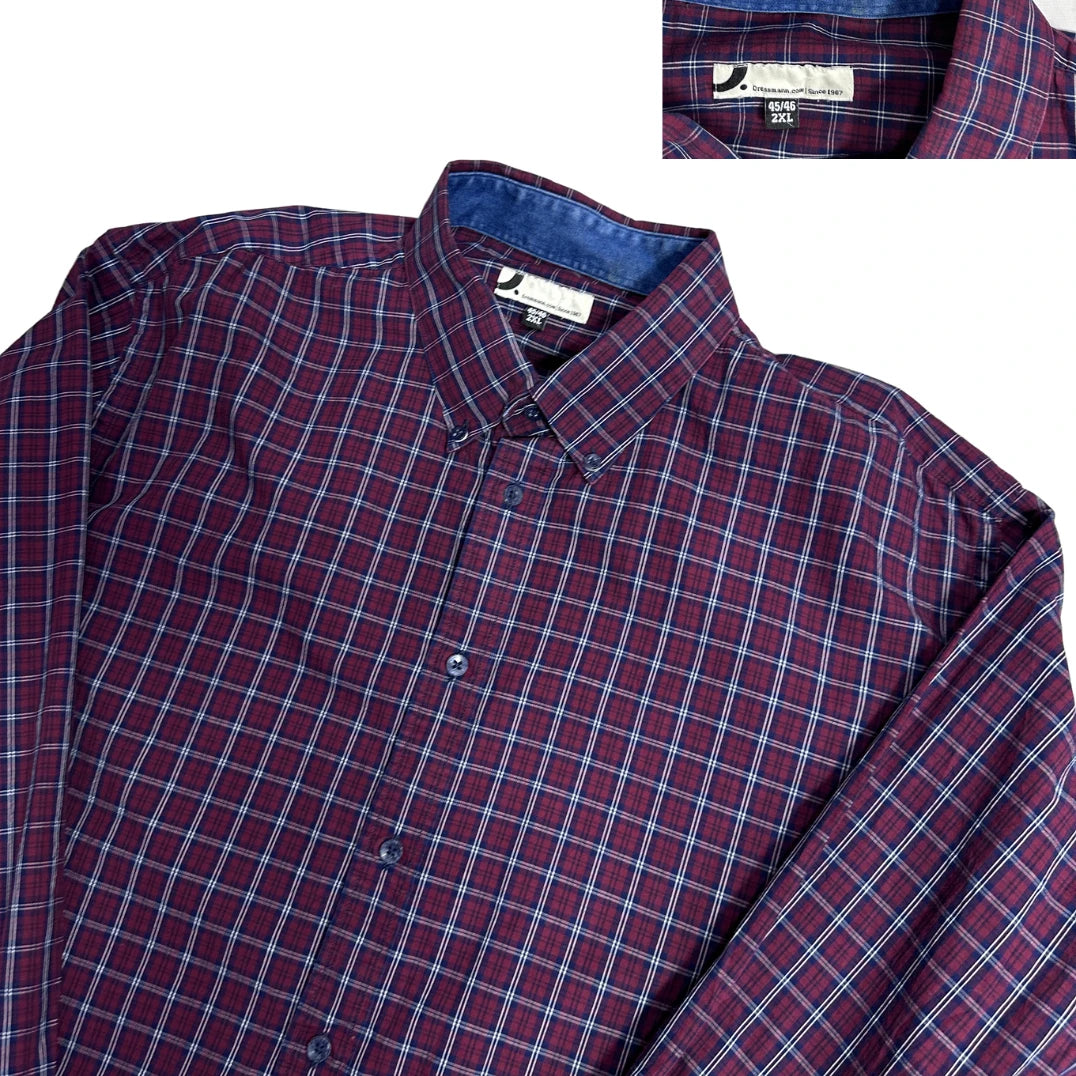 Dress Mann® Burgundy Check Button-Down Casual Shirt – 2XL