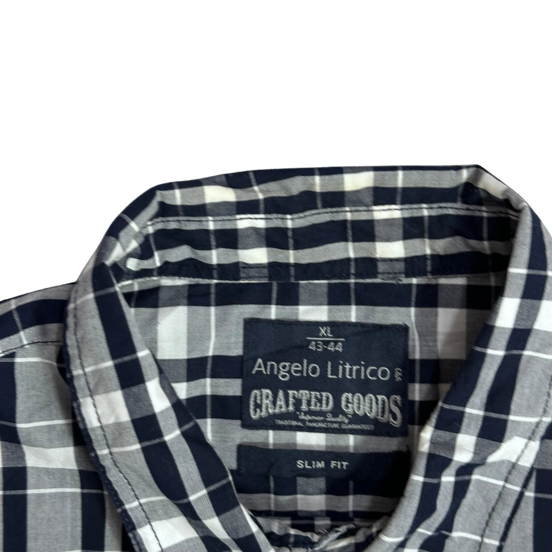 Angelo Litrico® Slim Fit Navy Check Short Sleeve Shirt(XL)