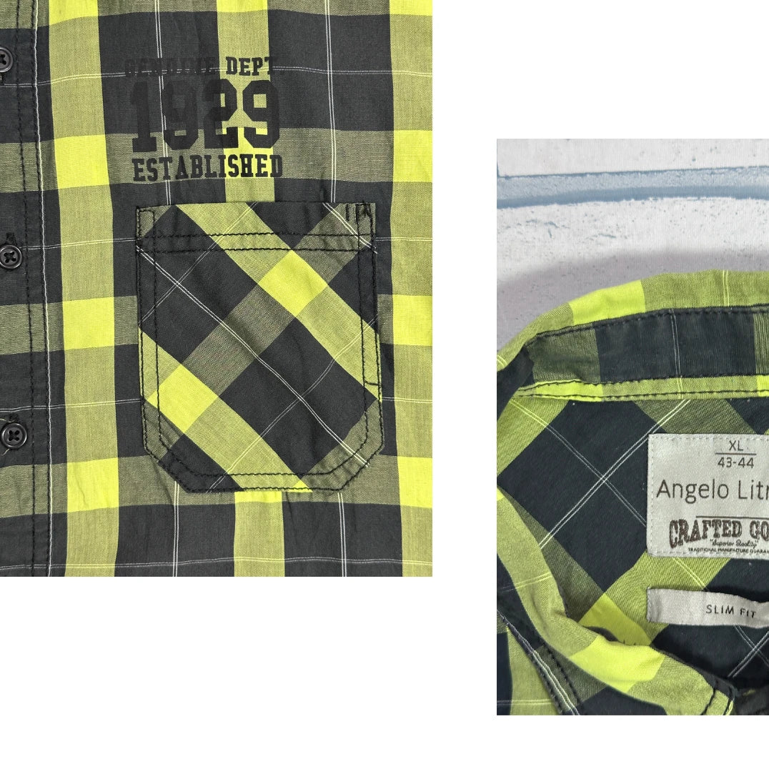 💥 ANGELO LITRICO® Neon Check Slim Fit Shirt(XL)