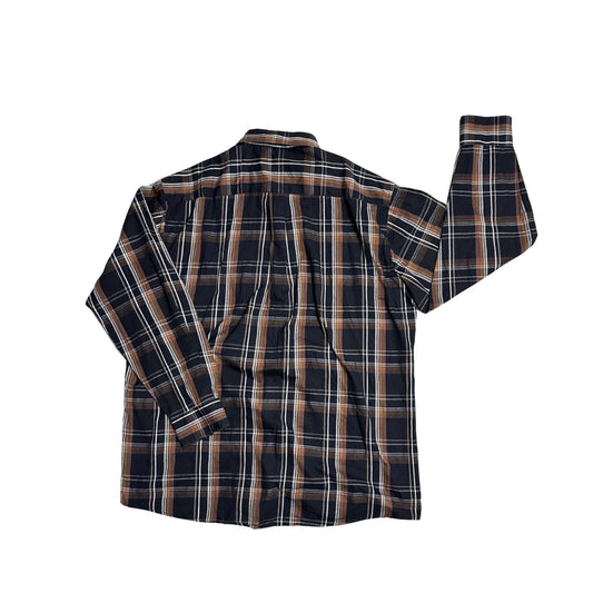 Lorenzo Calvino® Navy Brown Plaid Casual Shirt(XL)