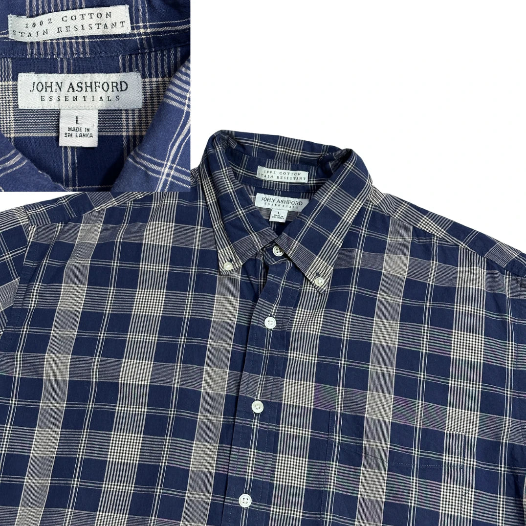 John Ashford® Navy White Check Short Sleeve Shirt(L)