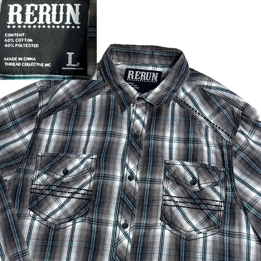 Rerun® Grey Plaid Casual Shirt(L)
