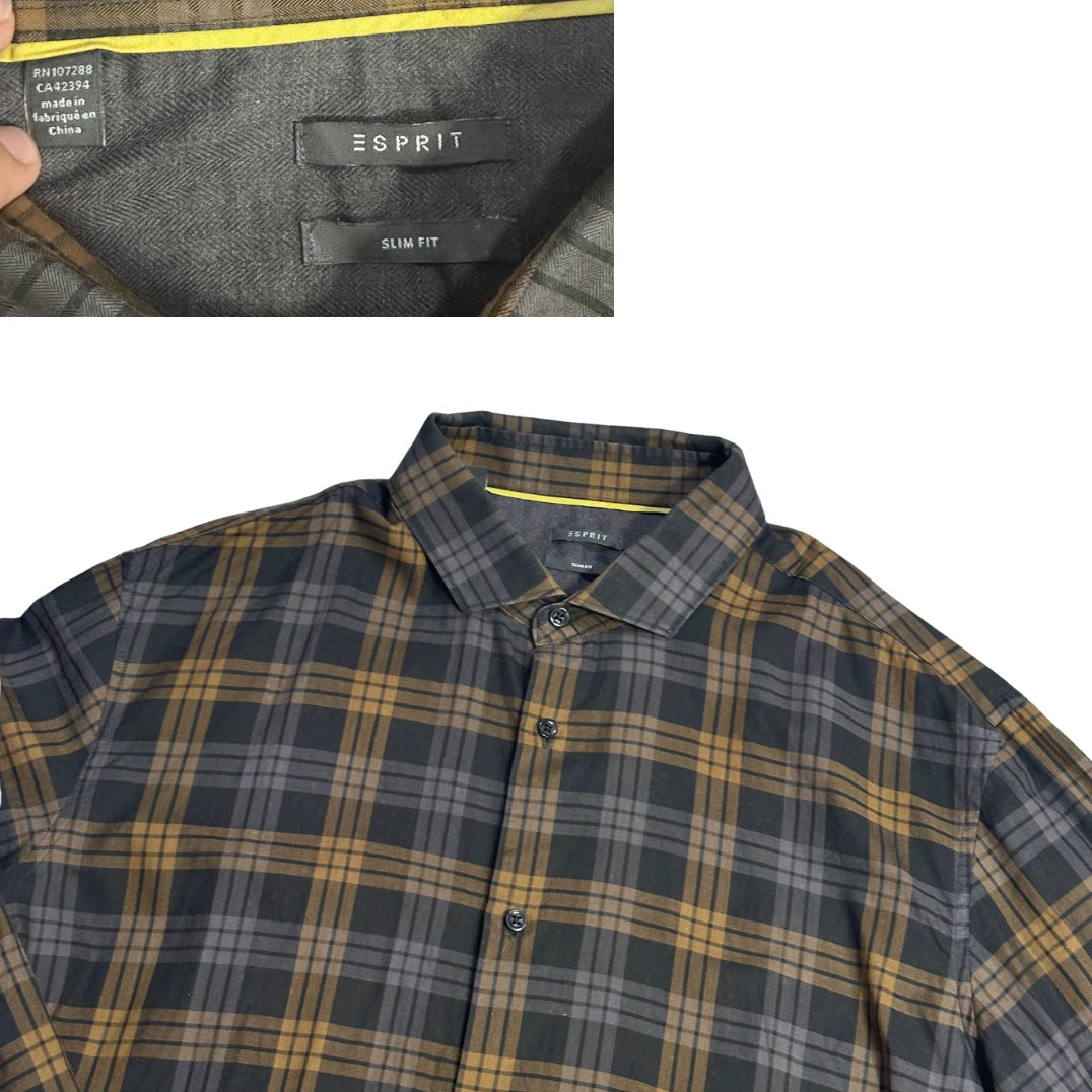 Esprit® Brown Check Slim Fit Shirt 🤎(L)