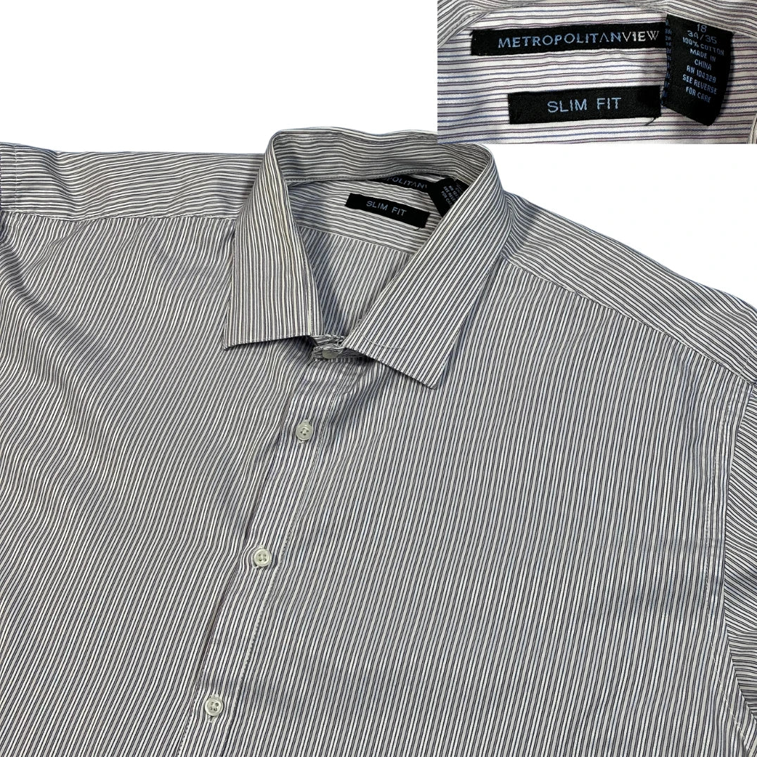 Metropolitan View® White & Black Striped Slim Fit Dress Shirt (XL)