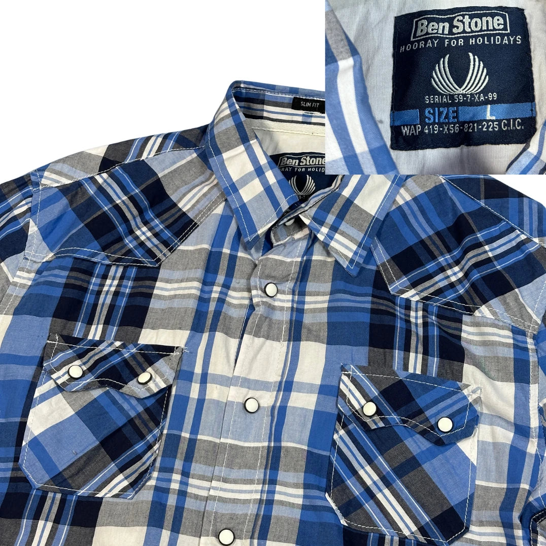 Ben Stone® Blue Plaid Western Shirt (L)