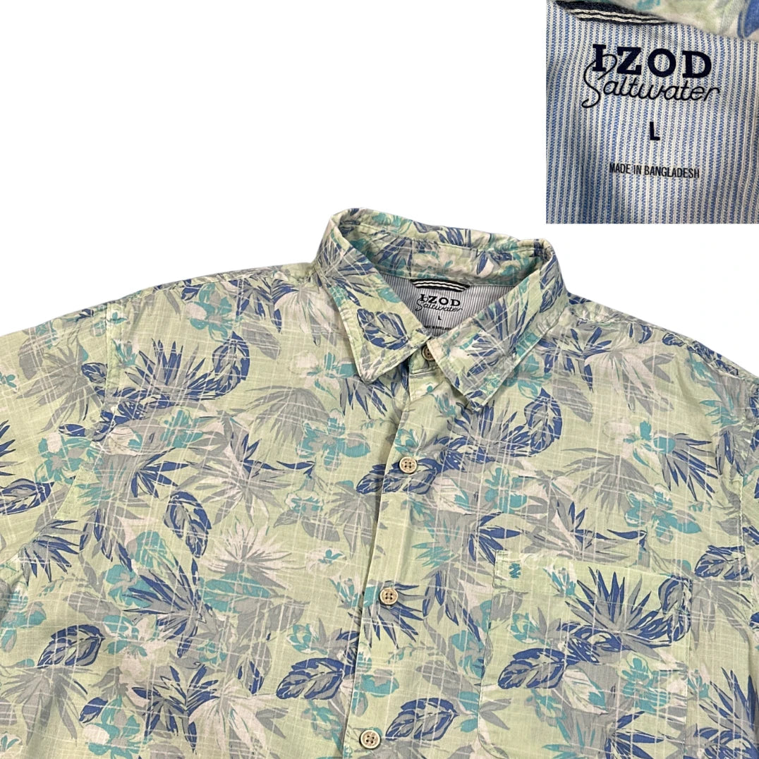 IZOD Saltwater® Mint Floral Short Sleeve Shirt (L)