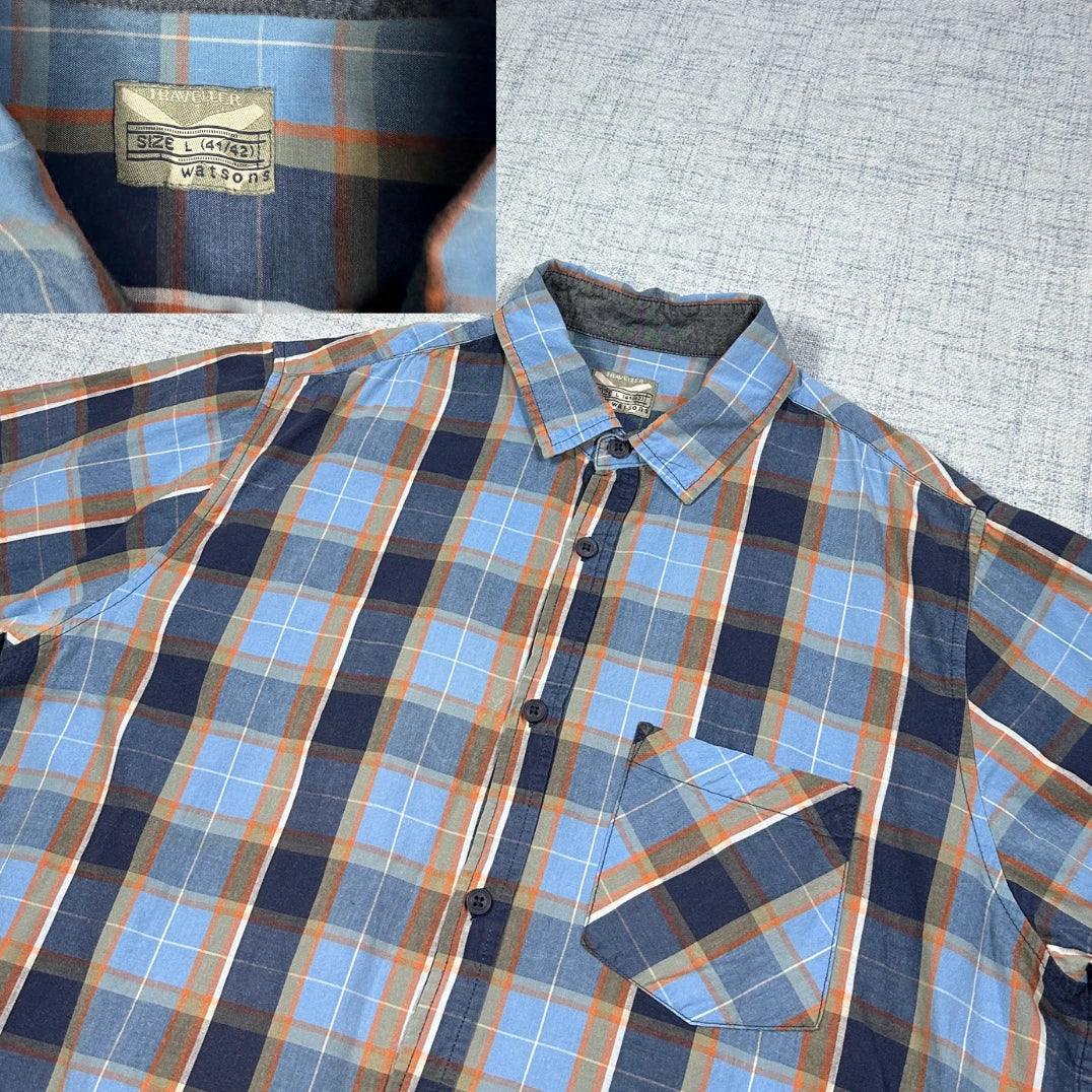 Watson's Traveller® Blue Plaid Short Sleeve Shirt (L)
