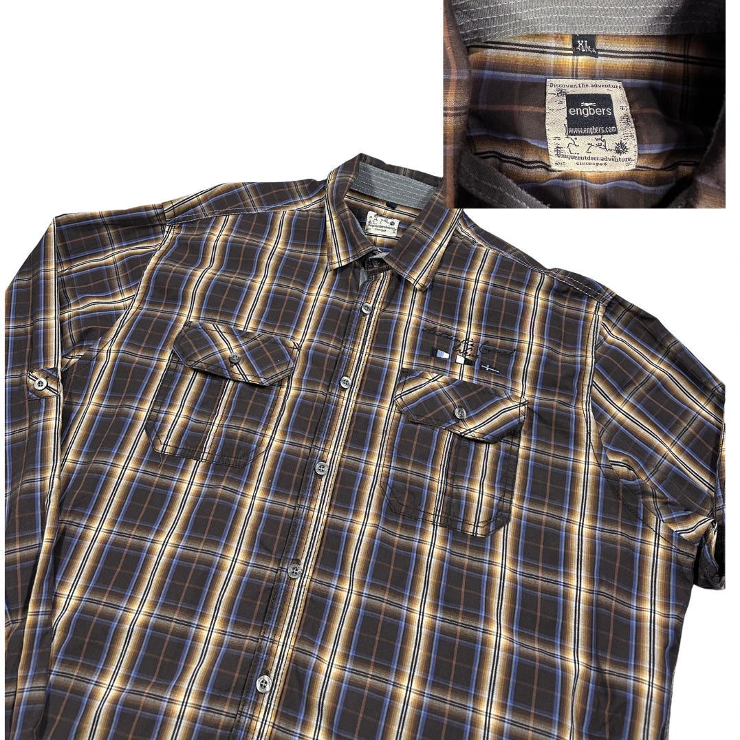 Engbers® Brown Plaid Outdoor Casual Shirt(XL)