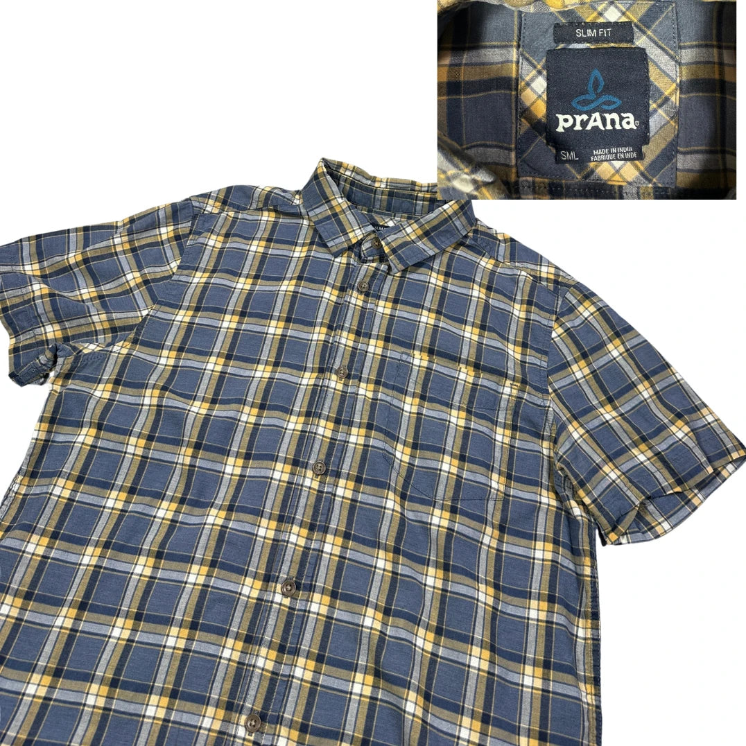 Prana® Blue Plaid Casual Short Sleeve Shirt