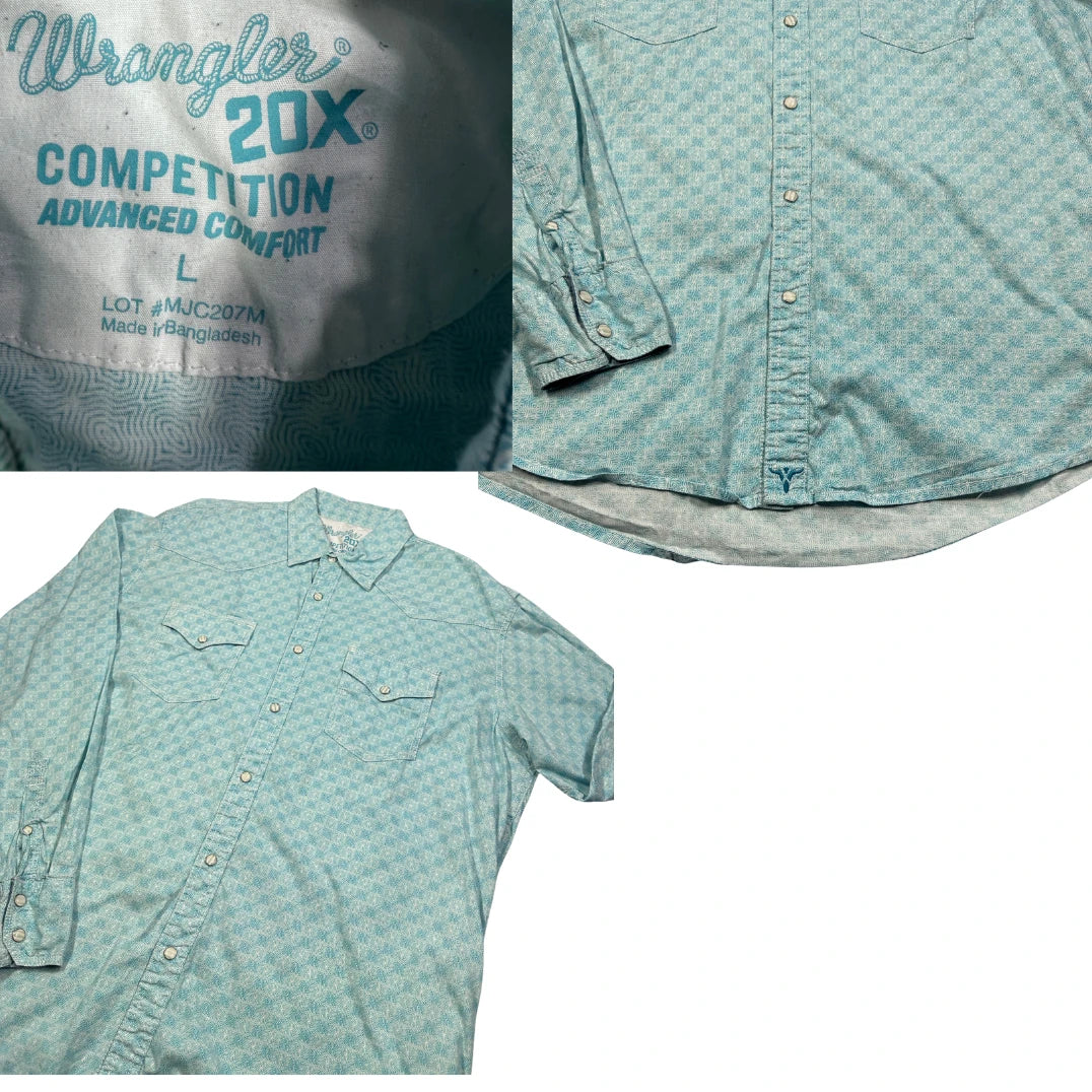 Wrangler® Aqua Western Snap Button Shirt 🤠(L)