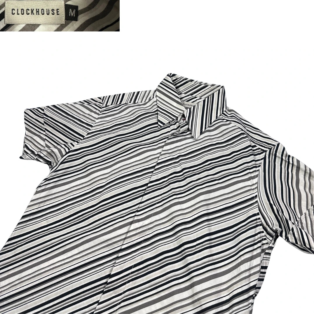 Clockhouse® Black White Striped Short Sleeve Shirt (M)