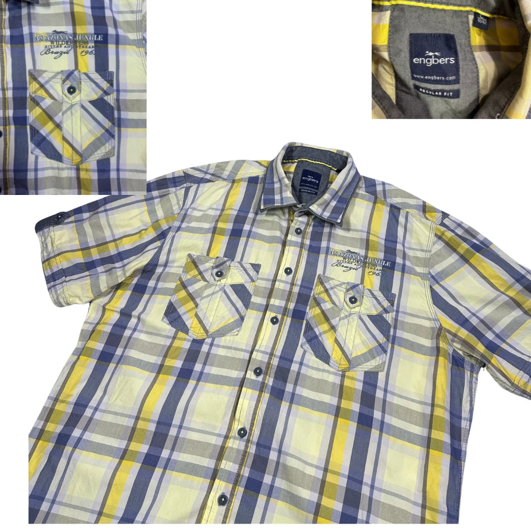 Engbers® Yellow Blue Plaid Casual Shirt (L)