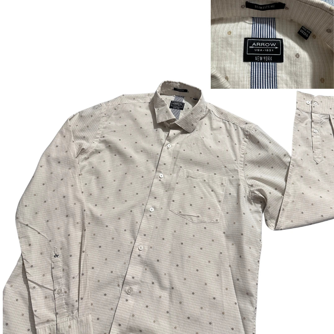 Arrow® Beige Printed Formal Shirt (M)