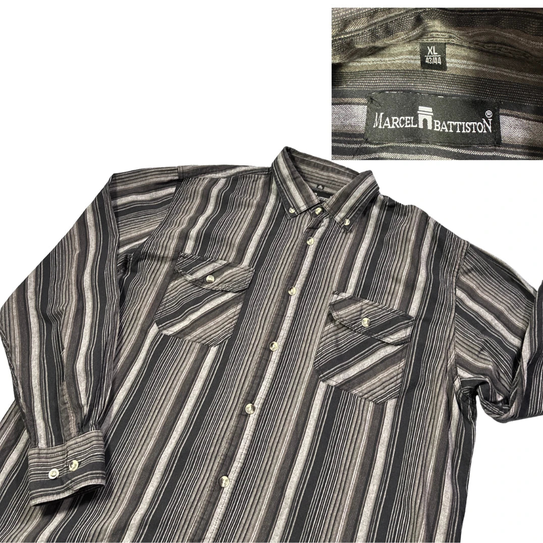 Marcel Battiston® Grey Striped Casual Shirt(XL)