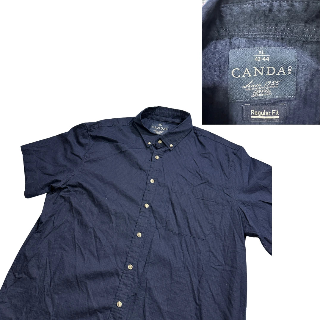 Canda® Navy Blue Short Sleeve Button-Down Shirt (XL)