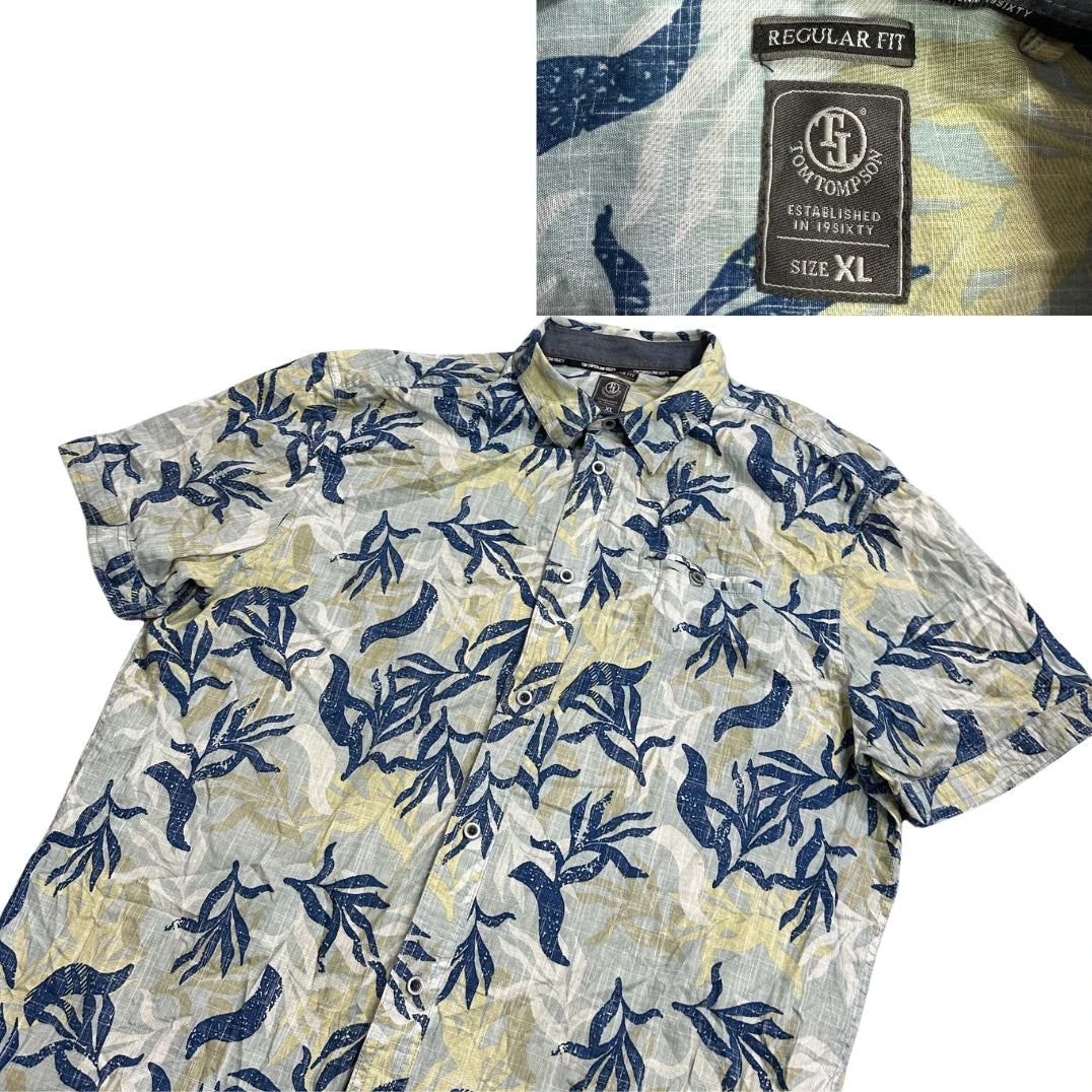 Tom Tompson® Blue Leaf Print Short Sleeve Shirt(XL)