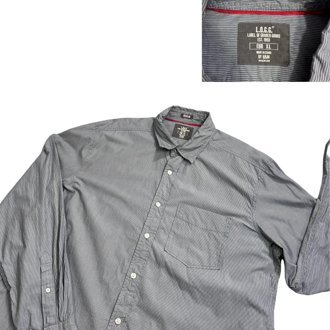 L.O.G.G.® Grey Pinstripe Regular Fit Shirt(XL)
